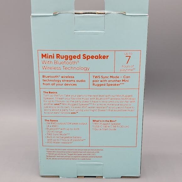 Groove Onn Mini Rugged Speaker Bluetooth Wireless Grey Open Box New - Picture 2 of 9